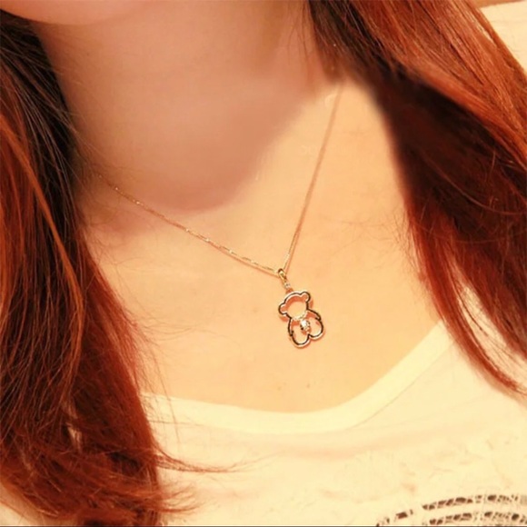 Bear necklace stone gold black chain necklace charm pendant animal cute - Picture 3 of 4